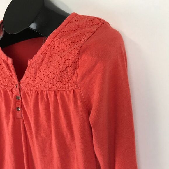 Eddie Bauer Split Neck Knit Top Women’s Size Small Orange 3/4 Sleeves Stretch - Picture 4 of 13
